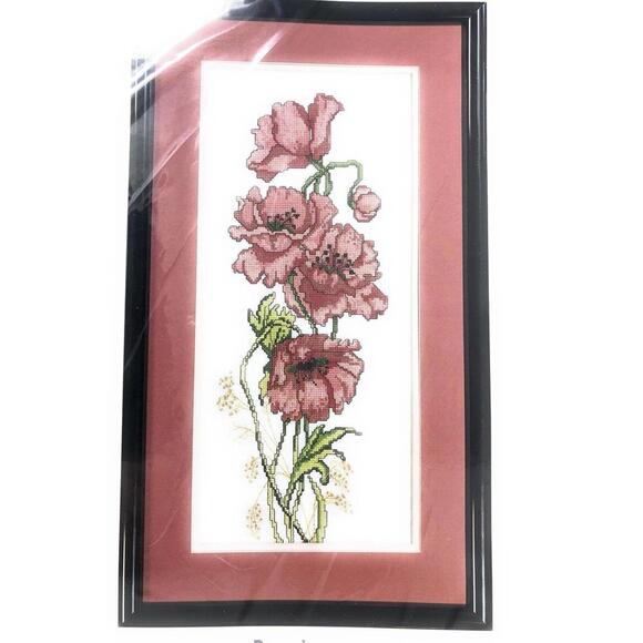 Golden Bee POPPIES Counted Cross Stitch Kit #60445 - 7" x 16" - Matted 11" x 20" - Picture 2 of 4